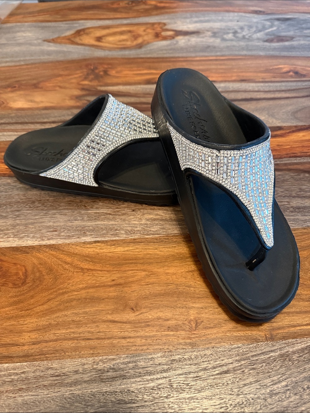 Skechers Women's Black Sandals with Sparkling Silver Upper